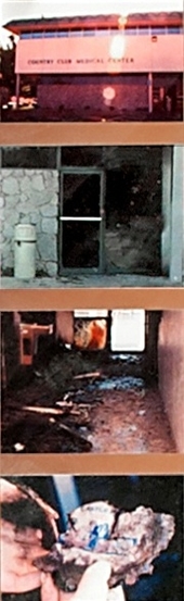 Four images of a burned church