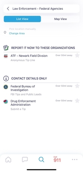 Screenshot of report it® app "Search for Nearby Organizations" step.