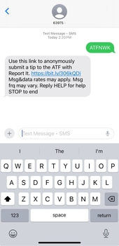Screenshot of submitting a tip via text.