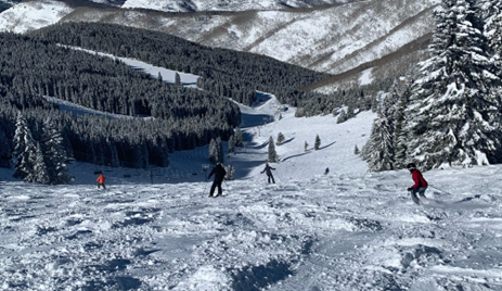 Skiing terrain that is protected by the use of explosives in avalanche control operations