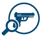 Gun with magnifying glass icon
