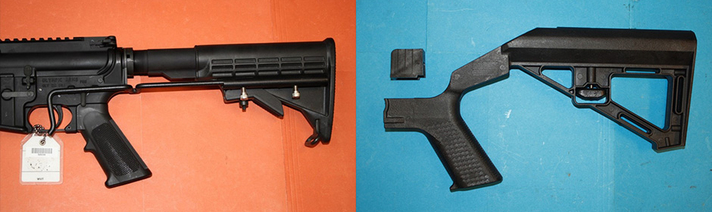 Two firearms with installed bump stocks