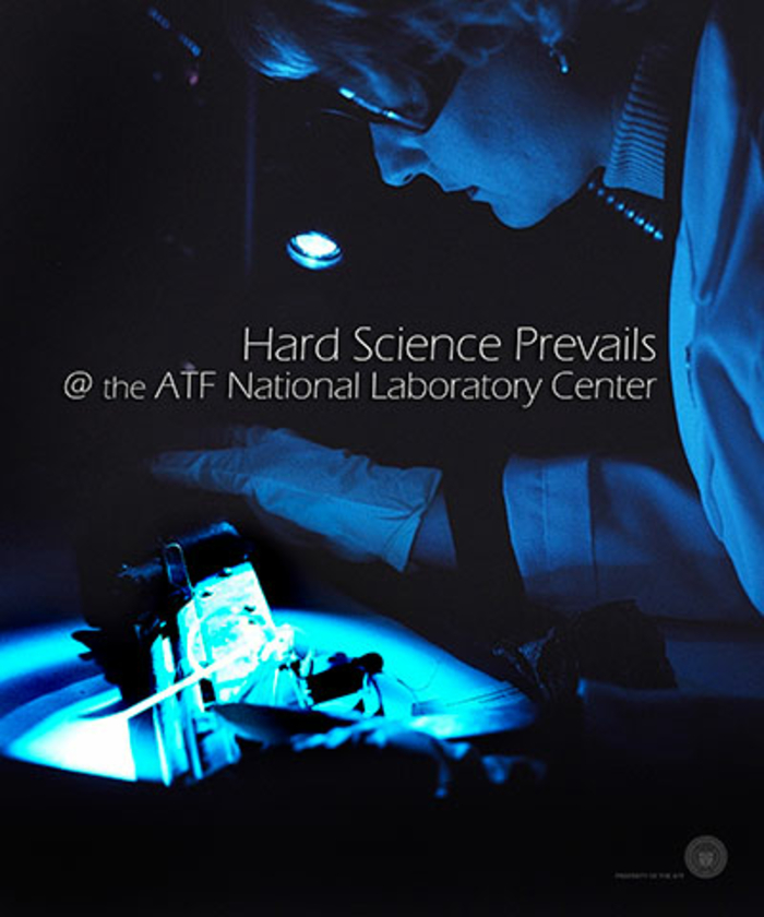 an ATF Lab Tech Testing evidence. Caption: Hard science prevails at the ATF National Laboratory Center