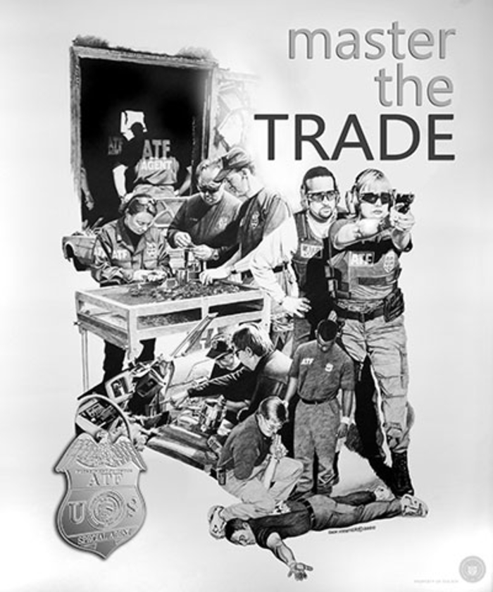 Illustration of ATF agents in training. Caption: Master the trade
