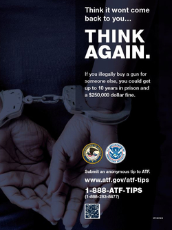 ATF I 3317.8 M Anti-Firearms Trafficking Campaign Poster showing a person's hands are cuffed behind their back.