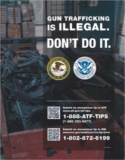 ATF I 3317.9 A CARICOM Anti-Firearms Trafficking Campaign Poster: room filled with guns, drugs and money.