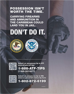 ATF I 3317.9 D CARICOM Anti-Firearms Trafficking Campaign Poster: gloved hands holding a firearm