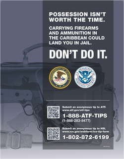 TF I 3317.9 E CARICOM Anti-Firearms Trafficking Campaign Poster: X-ray image of firearms in a suitcase