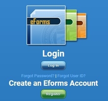 A screenshot of the eForms log-in page.