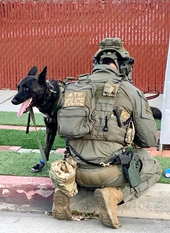 Special Agent K-9 Handler with canine preparing for a search